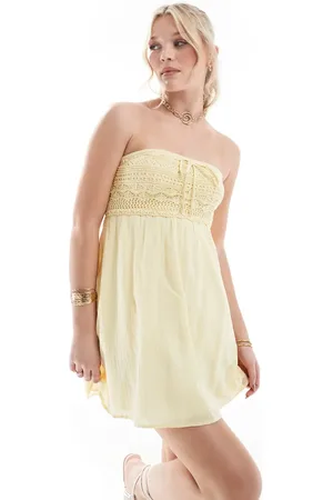 Hollister Crochet bandeau mini dress in yellow