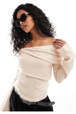 ASOS Knitted asymmetric bardot top in cream