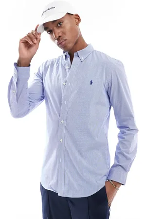 Ralph Lauren Icon logo fine stripe slim fit bistretch poplin shirt in /white