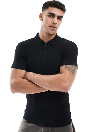 River Island Muscle fit textured knit polo in