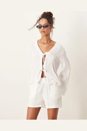 JDY Tie front cheesecloth shirt co-ord in
