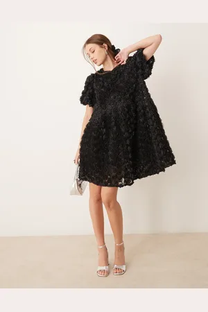 Y.A.S 3D textured rose mini smock dress in with shimmer gold