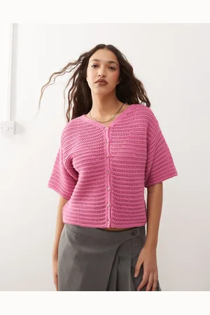 Reclaimed High v neck boxy short sleeve cardigan in