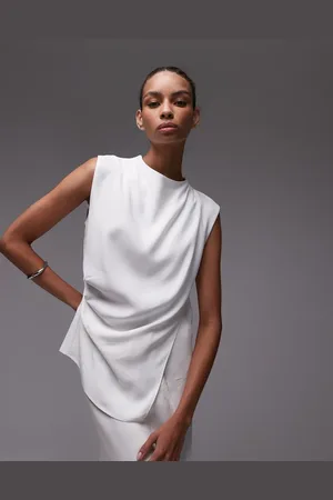 MANGO Wrap front satin sleeveless top in