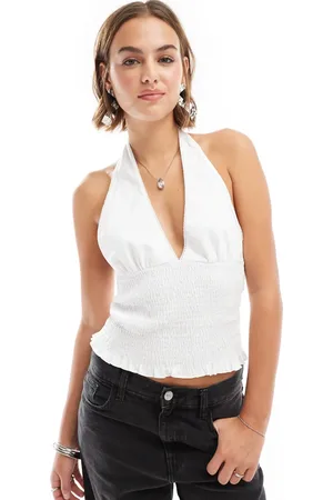 ASOS Shirred halter neck top in ivory