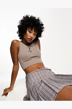 ONLY Seamless crop top co-ord in mushroom