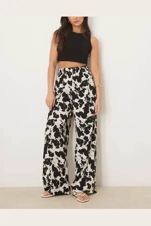 VILA Pull on wide leg trousers in cow print