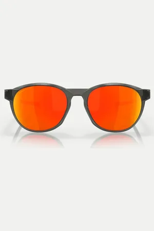 Oakley Reedmace round polarised sunglasses with orange mirrored lens in matte smoke