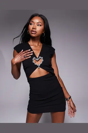 ASOS Scuba crepe cut out with ruching mini dress with silver heart trim in