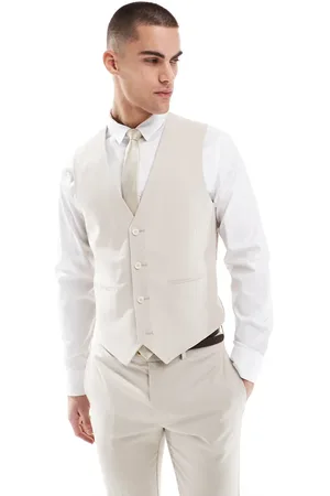 ASOS Linen blend skinny suit waistcoat in stone