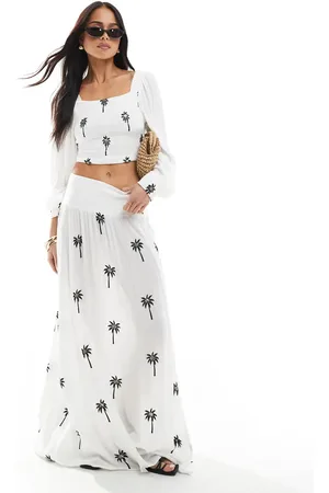 South Beach Embroidered shirred waist maxi skirt in