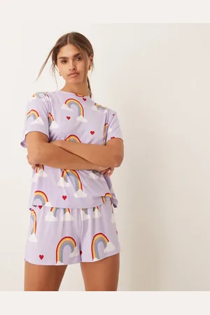 Urban Threads T-shirt and trouser pyjama set in heart rainbow print