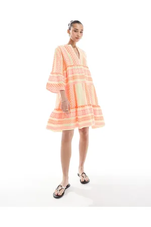 South Beach Jacquard tiered mini dress in neon