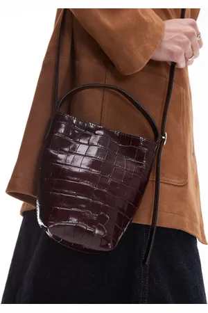 ARKET Leather cross body bucket bag with detachable strap in burgundy