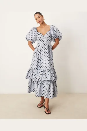 Sister Jane Dream puff sleeve ruffle maxi dress in pale polka dot