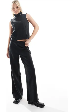 ONLY Soft texture wide leg trousers co-ord in dark