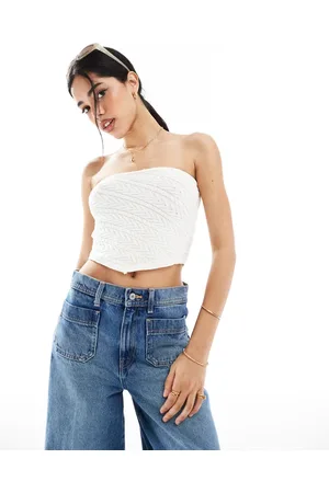Bershka Knitted bandeau top in ecru