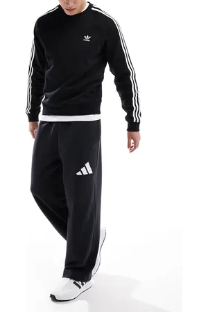 adidas Essentials wide leg 3 bar logo pants in