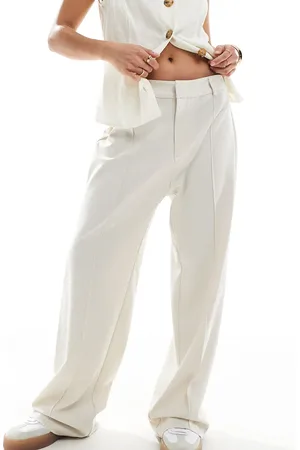 Pull&Bear Petite straight leg tailored trousers with front seam in beige