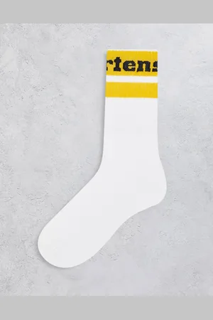 Dr. Martens Unisex athletic logo sock in white and yellow