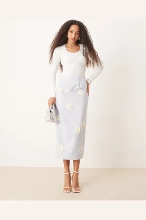 Sister Jane Dream flower embroidered midi skirt in pastel