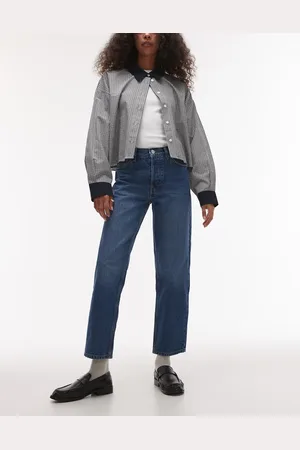 Topshop Runway mid rise straight cropped jean in mid