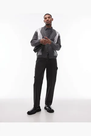 Topman Rigid straight leg carpenter jean in washed black