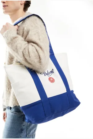 ASOS Canvas tote bag with palermo print in ecru and blue