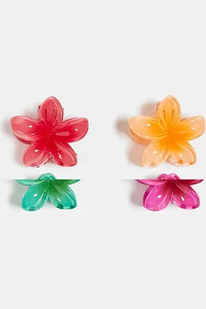 DesignB London Pack of 4 mini hawaiian flower hair clips in color