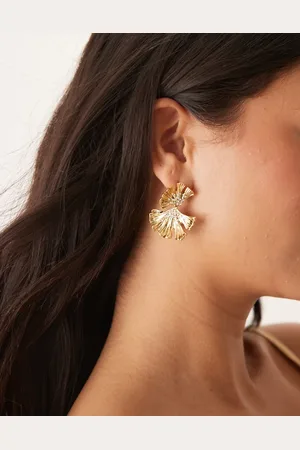 ASOS Drop earrings with crystal and textured leaf design in tone