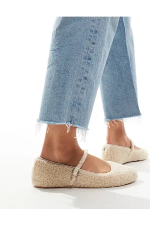 Steve Madden Vinetta-F ballet flats with strap in natural fluffy borg