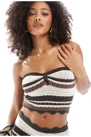 The Frolic Exclusive stripe crochet bandeau beach crop top co-ord in
