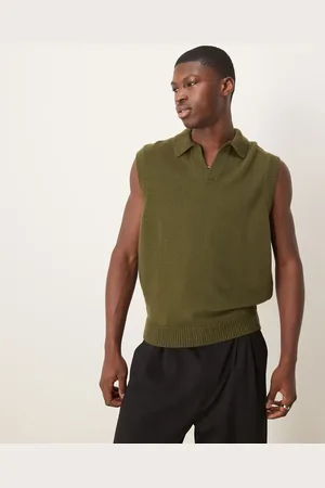 ASOS Relaxed boxy fit sleeveless polo in khaki