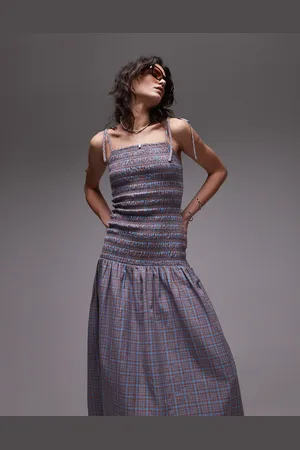 Topshop Cami shirred midi dress in check