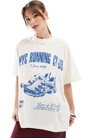 ASOS Oversized t shirt in texture with Running Club Graphic in cream