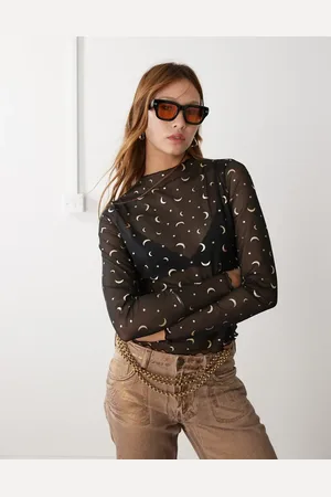 Noisy May Lettuce edge mesh top with moon print in