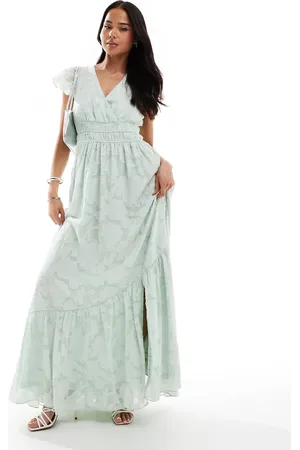 Lovedrobe Floral faux wrap maxi dress in sage
