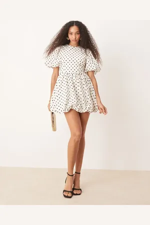 Sister Jane Puff sleeve mini dress in ivory polka dot