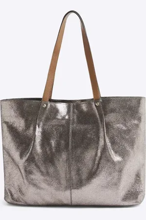River Island Leather metallic shopper bag in metal - grey