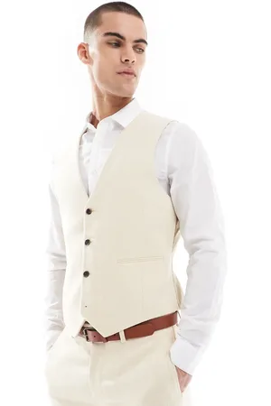 ASOS Skinny suit waistcoat wool mix in stone weave