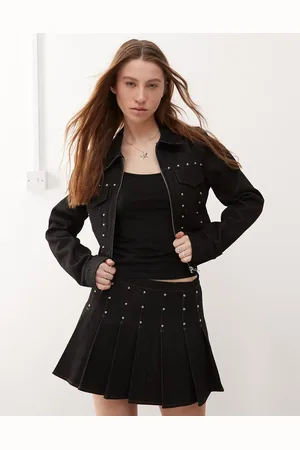 Motel Ronira stud detail fitted denim jacket in washed
