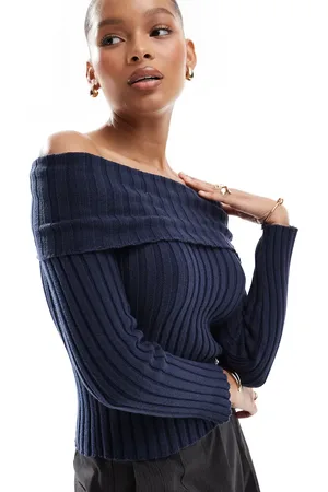 Pull&Bear Bardot ribbed knit top in