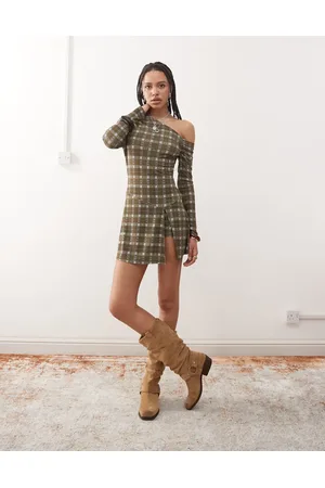 Reclaimed Slinky long sleeve mini skort dress in check