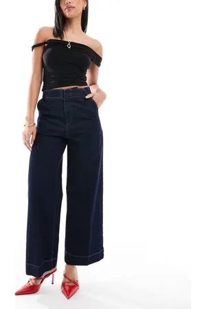 ASOS Crop tailored wide leg jean with front crease in rinse