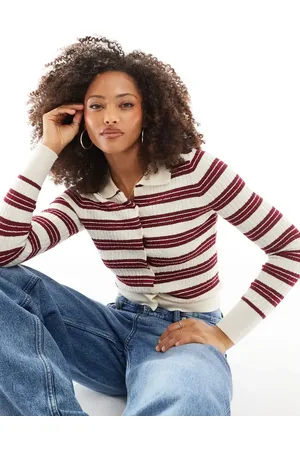 Cotton On Cotton On preppy button through jersey polo in crimson stripe