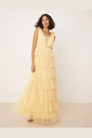 ANAYA Plunge front tiered maxi dress in pale