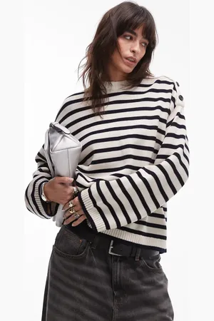 ARKET Jumper with wide sleeves in black and off white stripe