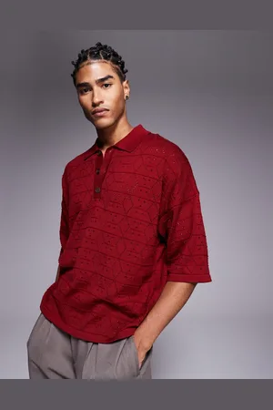 ASOS Oversized boxy fit drop shoulder polo in burgundy