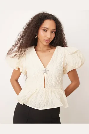 Sister Jane Dream puff sleeve top in pearl ivory