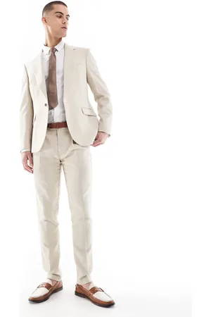 ASOS Skinny wool blend suit trousers in stone herringbone